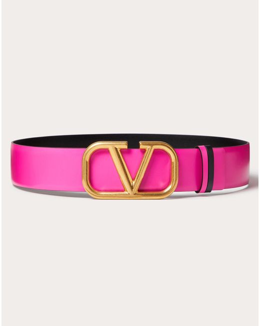 Valentino Garavani Pink Reversible Vlogo Signature Belt In Glossy Calfskin 40 Mm