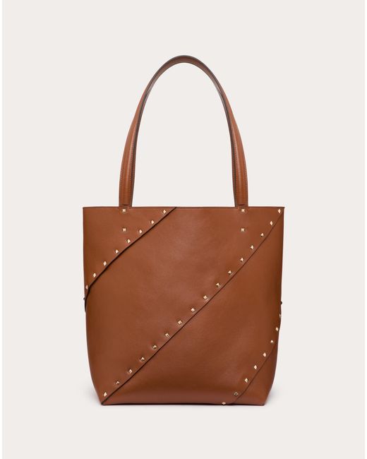 Valentino Garavani Brown Rockstud Wispy Shopping Bag In Calfskin