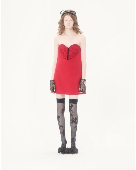 Valentino Red Besticktes Kurzes Crepe Couture Kleid Frau