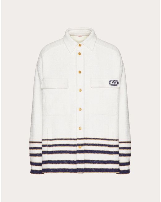 Valentino White Viscose And Cotton Tweed Jacket With Vlogo Signature Patch for men