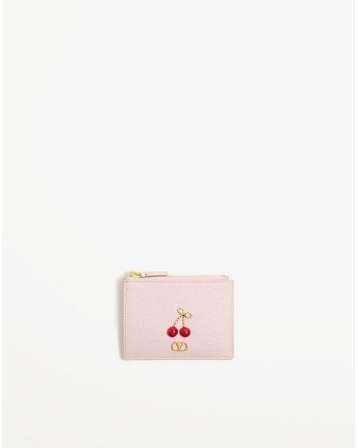 Valentino Garavani Pink Cherryfic Grainy Calfskin Cardholder