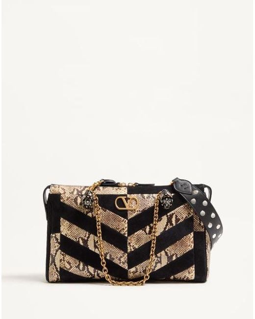 Sac Porté Épaule Panthea En Cuir De Python Et Daim Avec Motif À Chevrons Femme Valentino Garavani en coloris Black