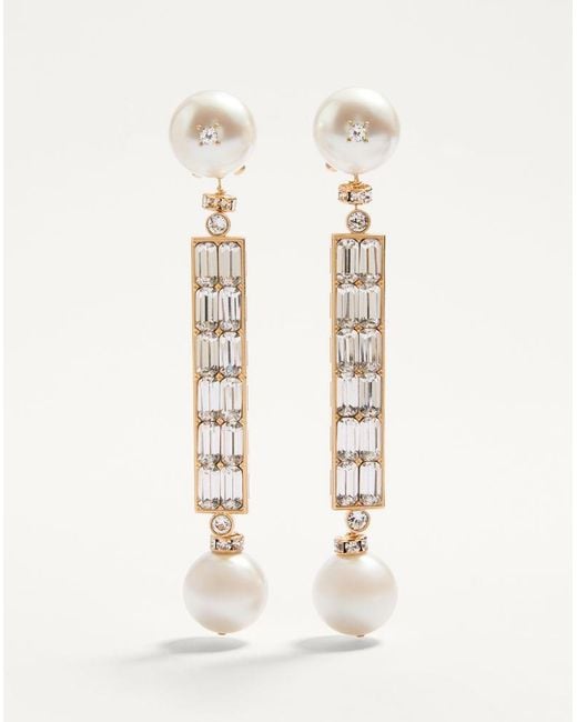 Valentino Garavani Natural San Fin Metal Earrings With Swarovski Crystals And Pearls
