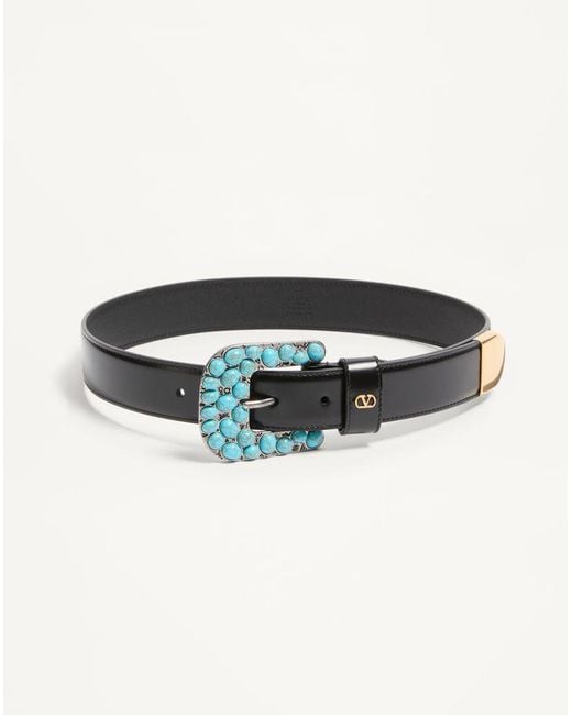Valentino Garavani Black Vlogo Signature Brushed Calfskin Belt 30 Mm