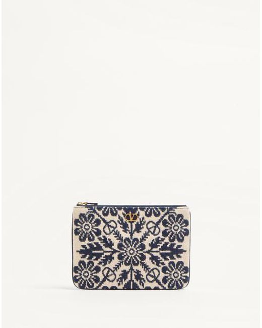 Valentino Garavani White Vlogo Signature Clutch Aus Jacquardstoff Mit Blumenmuster Frau