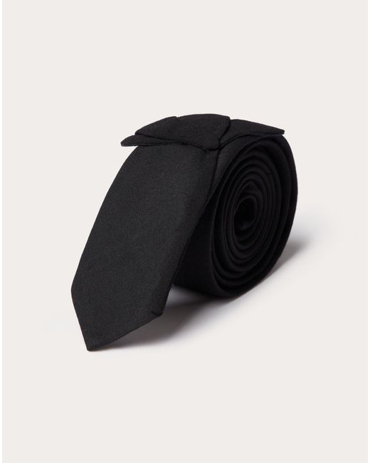 Valentino Garavani Black Valentie Tie In Wool And Silk With Flower Embroidery for men
