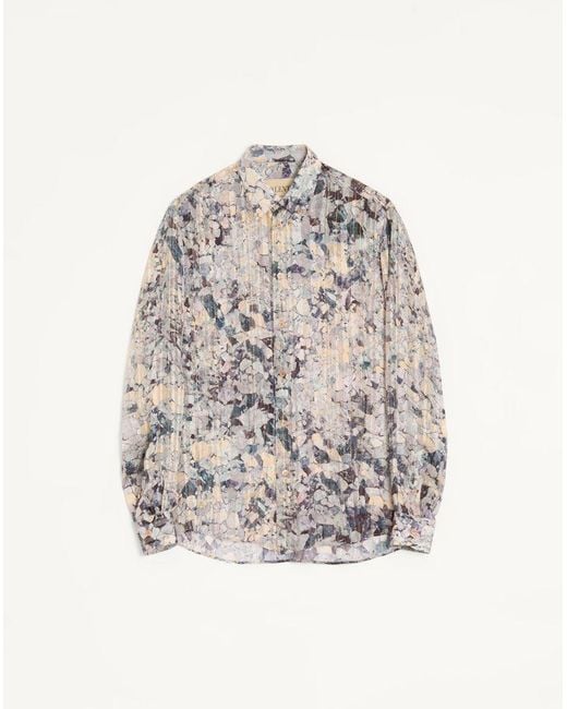 Valentino White Silk And Lurex Shirt With All-Over Urbs Print 41 for men