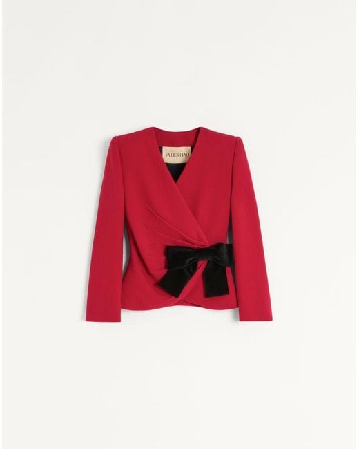 Valentino Red Wool Crepe Jacket With Contrasting Bow