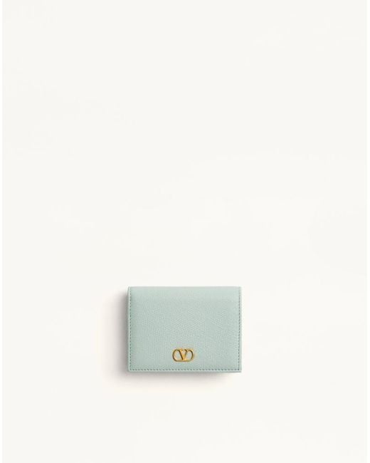 Valentino Garavani Blue Vlogo Signature Grainy Calfskin Wallet