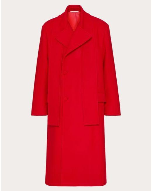 Cappotto doppiopetto in lana con collo a sciarpa di Valentino in Red da Uomo