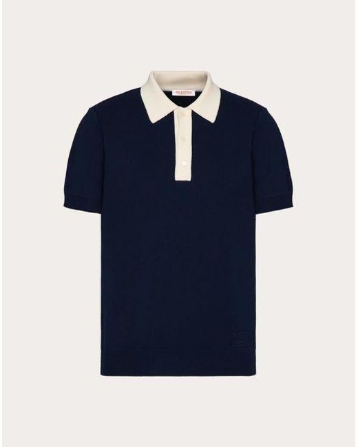 Valentino Blue Wool Polo Shirt With Vlogo Signature Embroidery for men
