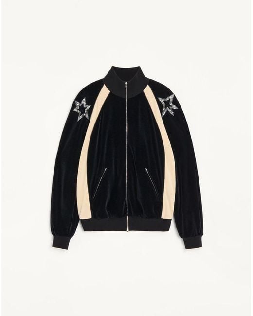 Valentino Blue Zip-Up Sweatshirt With Panther Embroidery And Sequin Stars for men