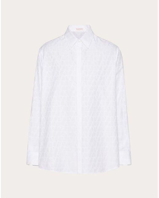 Camicia in popeline di cotone con motivo toile iconographe di Valentino in White da Uomo