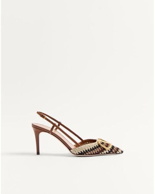 Valentino Garavani Natural Vlogo Signature Slingback Pump With Crochet Embroidery 80Mm
