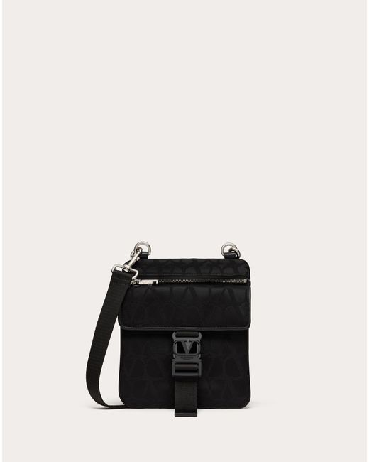 Valentino Garavani Black Toile Iconographe Shoulder Bag In Technical Fabric With Leather Details for men