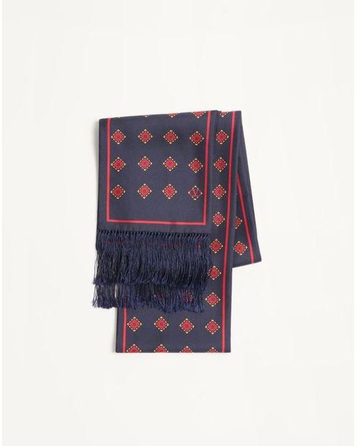 メンズ Valentino Garavani オプティクール シルク フリンジ付きバンドゥスカーフ おとこ ネイビー/イエロー/レッド Blue