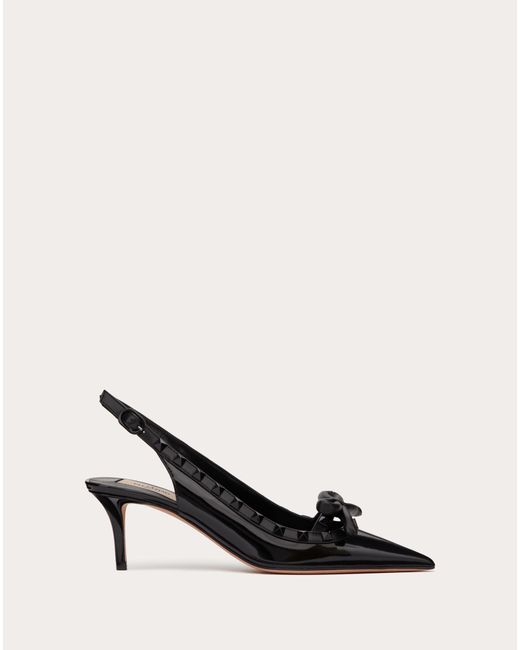 Valentino Garavani Natural Rockstud Bow Slingback Pump In Patent Leather With Matching Studs 60mm