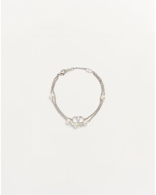 Valentino Garavani Multicolor Vlogo Signature Metal Bracelet With Swarovski Pearls