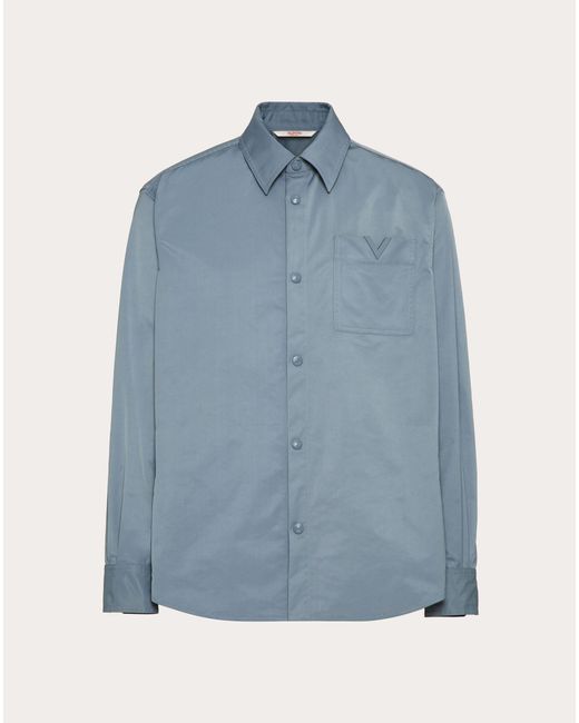 Valentino Blue Nylon Shirt Jacket With Rubberised V Detail for men