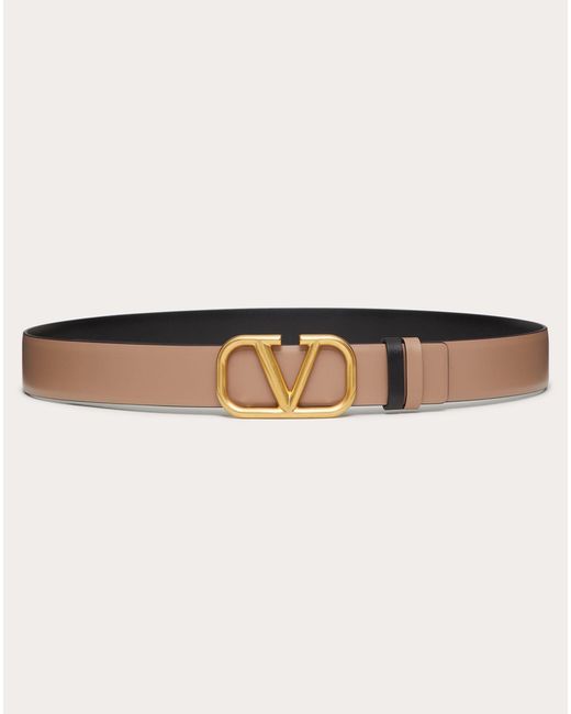 Valentino Garavani Natural Reversible Vlogo Signature Belt In Shiny Calfskin 30 Mm