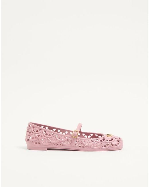Valentino Garavani Pink Ondette Rubber Ballerina With Scallop Pattern 05Mm 35