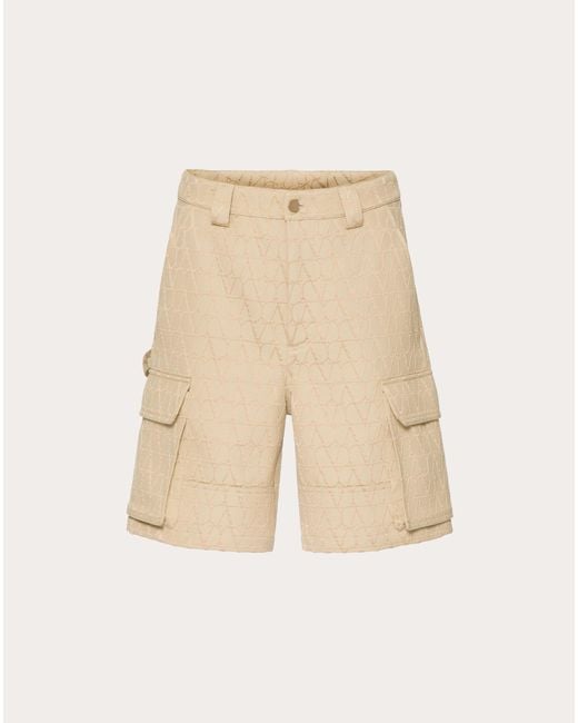 Valentino Natural Heavy Cotton Cargo Bermuda Shorts With Toile Iconographe Pattern for men