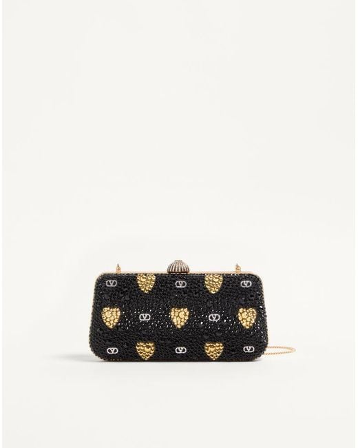 Valentino Garavani White Carry Secrets Minaudiere With Cour De Cœur Rhinestone Motif
