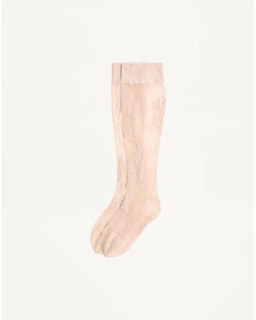 Valentino White Floral Lycra Knee-High Socks