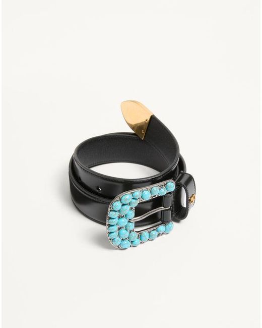 Valentino Garavani Vロゴ シグネチャー ブラッシュカーフスキン ベルト 30mm 女性 ブラック Black