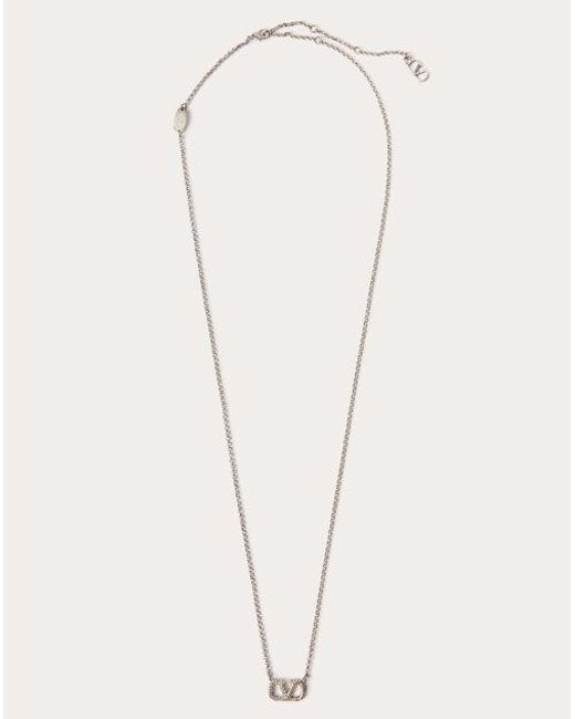 Valentino Garavani Vロゴ シグネチャー メタル X スワロフスキー®クリスタル ネックレス 女性 パラジウム/クリスタル Natural