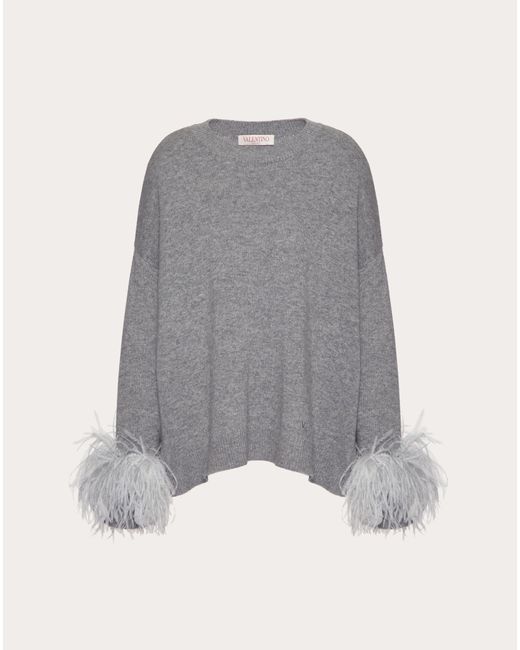 Valentino Gray Wool Jumper With Feathers