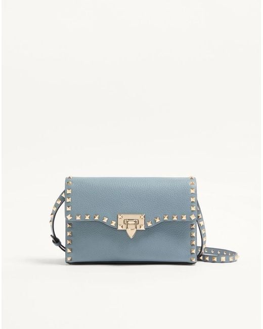 Valentino Garavani Blue Small Rockstud Grainy Calfskin Crossbody Bag