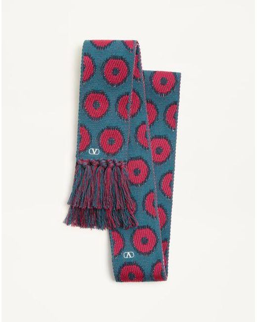 Valentino Garavani Blue Antibes Cotton Scarf With Fringe for men