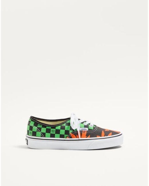 Valentino Garavani Green And Vans Low-Top-Sneaker Aus Stoff Mit Vlogo Schachbrettmuster Und Tropical Leaves-Print Frau