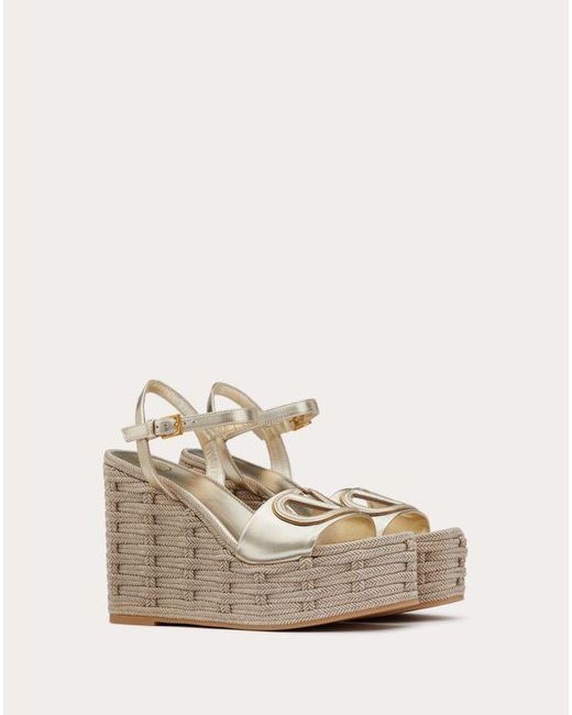 Valentino Garavani Natural Vlogo Cut-out Wedge Sandal In Laminated Nappa Leather 110mm
