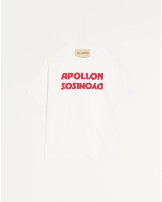 メンズ Valentino ヴァレンティノ アポロン ディオニソスプリント コットン Tシャツ おとこ ホワイト/レッド Pink