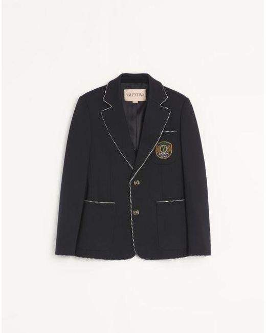 Valentino Blue Single Breasted Wool Jacket With Patch for men