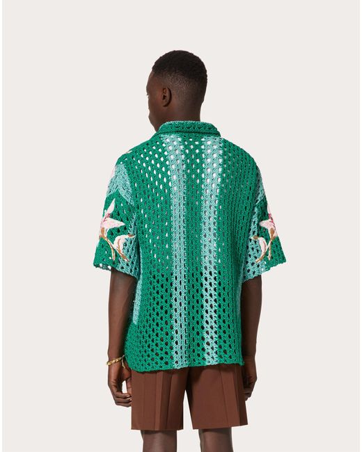 Valentino Valentino Bowling Shirt In Crochet Knit in Green for Men