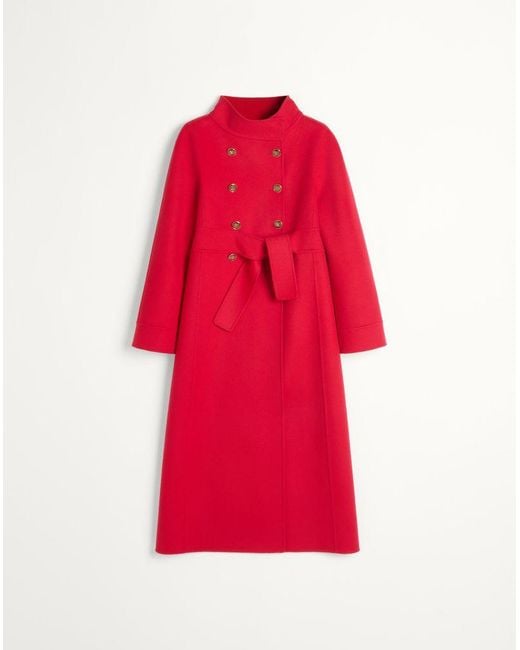 Valentino Red Compact Drap Coat 38