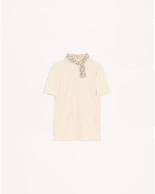Valentino Natural Embroidered Crepe De Chine Top 38