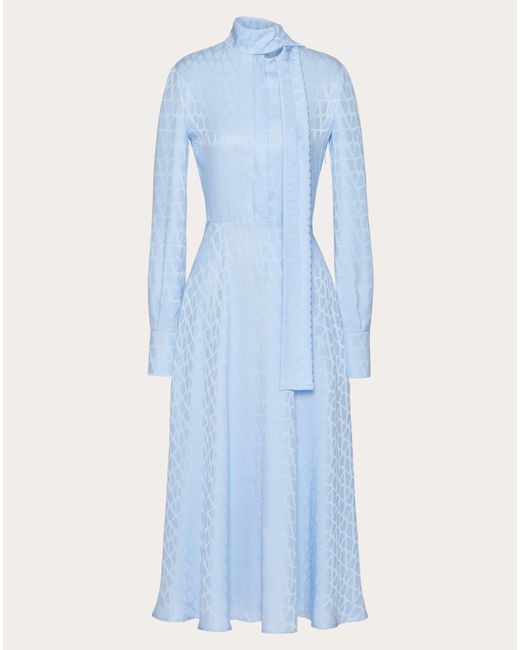 Valentino Blue Toile Iconographe Midi Dress In Silk Jacquard