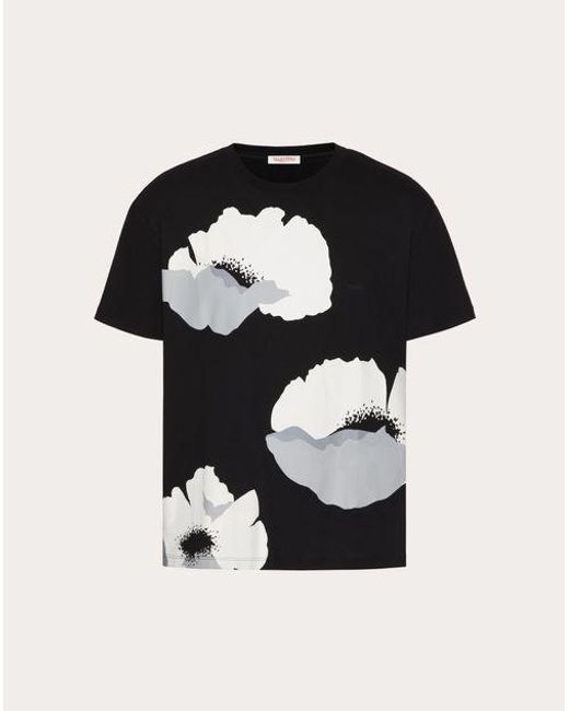 T-shirt in cotone con stampa flower portrait di Valentino in Black da Uomo