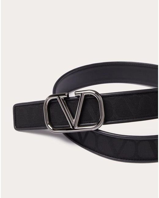 メンズ Valentino Garavani トワル イコノグラフ レザーディテール テクニカルファブリック ベルト おとこ ブラック Black