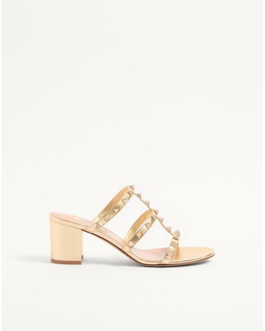 Valentino Garavani Natural Rockstud Slide Sandal