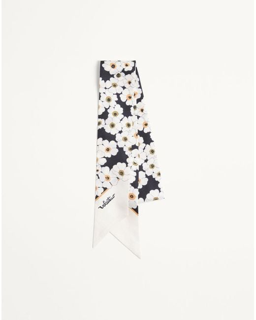 Valentino Garavani White Après L'Hiver Primula Silk Bandeau Scarf