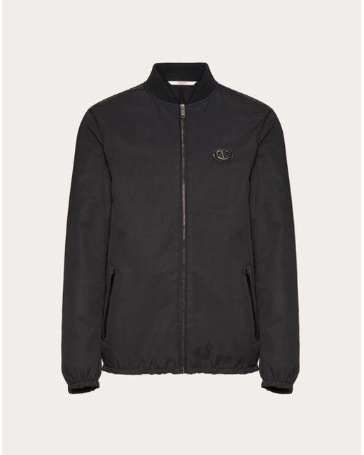 Valentino Black Nylon Jacket With Leather Patch And Vlogo Signature for men