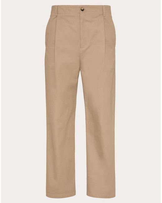 Valentino Natural Cotton Gabardine Trousers With Maison Label for men