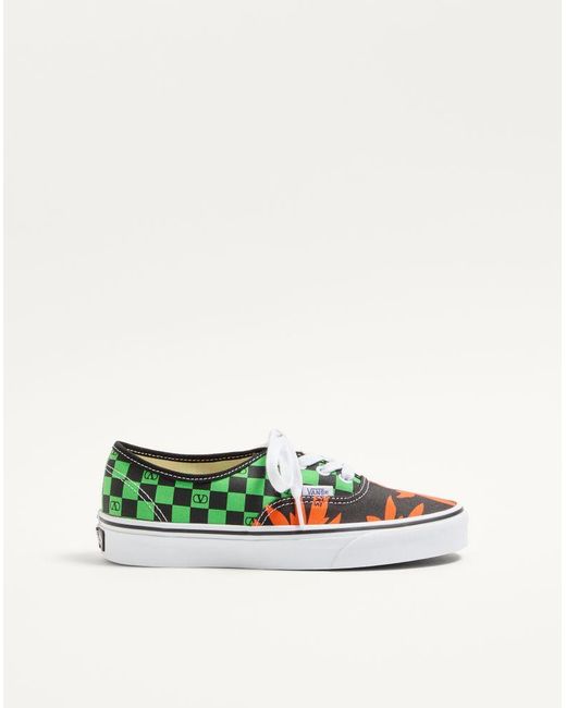 Valentino Garavani Green And Vans Low-Top Fabric Trainer With Vlogo Checkerboard Print And Tropical Leaves Print 35