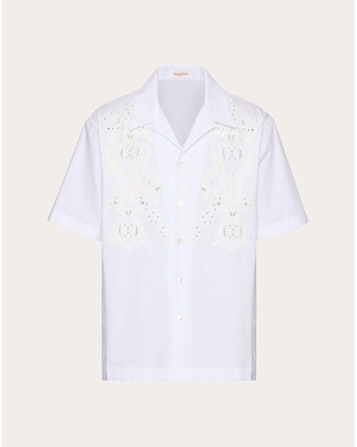 メンズ Valentino ポメグラネート エンブロイダリー コットンポプリン ボウリングシャツ おとこ ホワイト White
