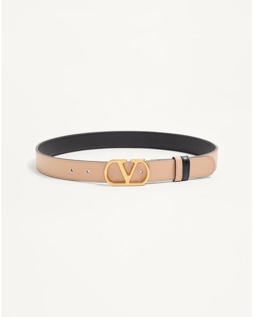 Valentino Garavani Natural Vlogo Signature Reversible Shiny Calfskin Belt